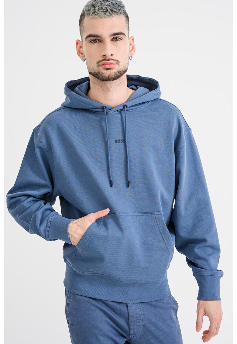 Boss Hanorac din bumbac cu buzunar kangaroo - Albastru lavanda