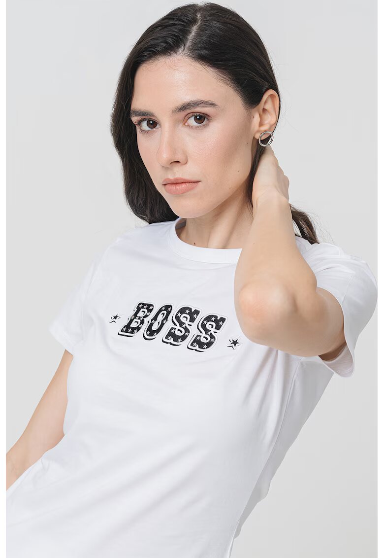Boss HUGO - Tricou de bumbac cu imprimeu - Alb/Negru/Argintiu