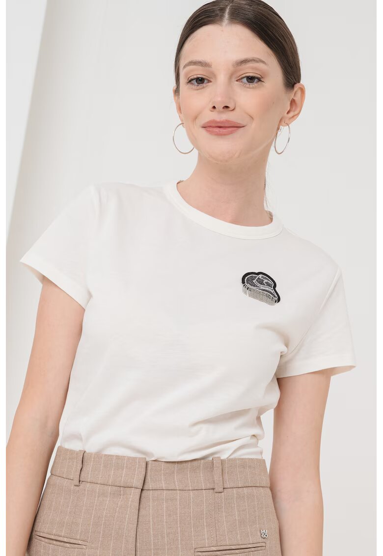 Boss HUGO - Tricou de bumbac cu imprimeu - Alb/Negru stins/Argintiu