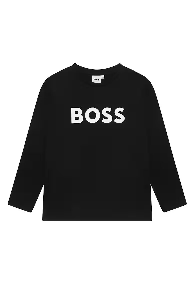BOSS Kidswear Bluza cu decolteu la baza gatului si imprimeu logo contrastant - Negru