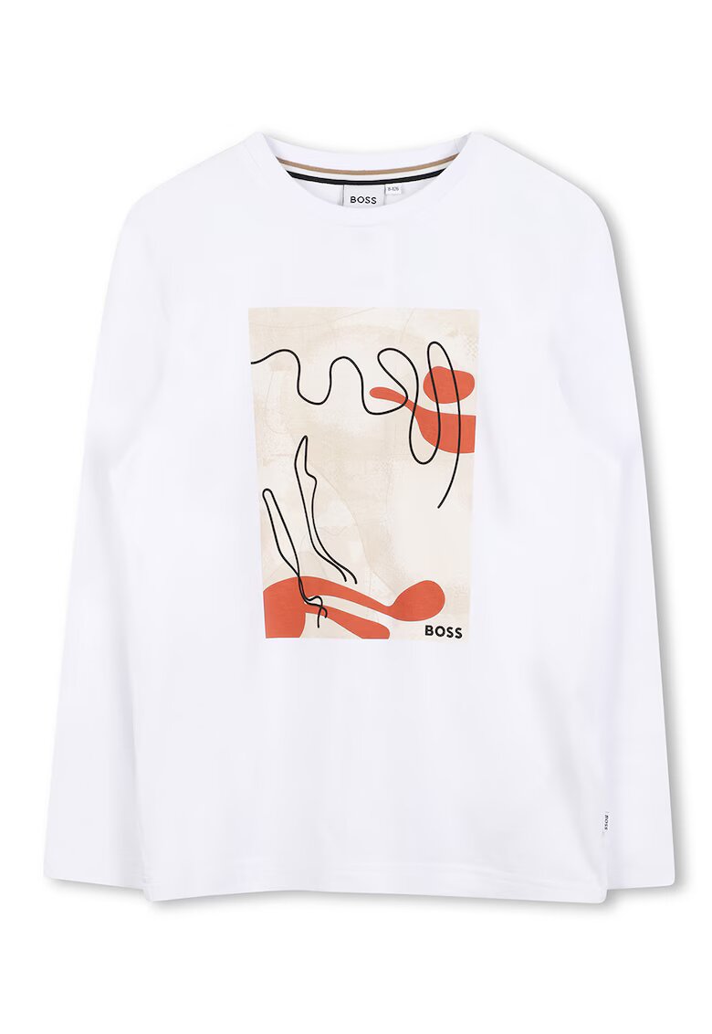 BOSS Kidswear Bluza cu imprimeu grafic si decolteu la baza gatului - Alb optic