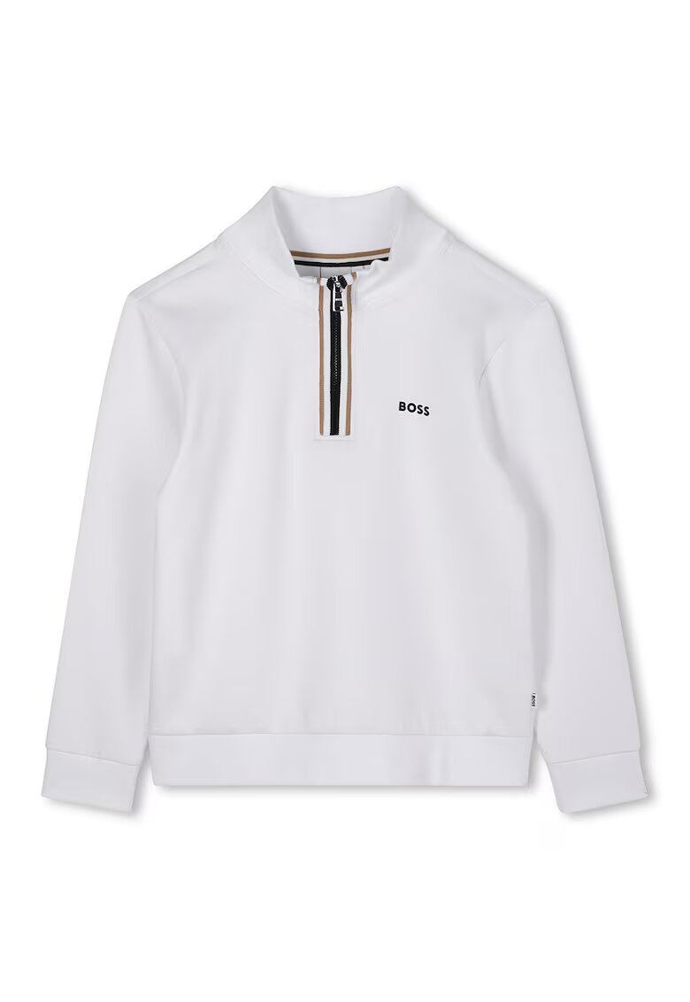 BOSS Kidswear Bluza de trening cu fermoar scurt - Alb optic