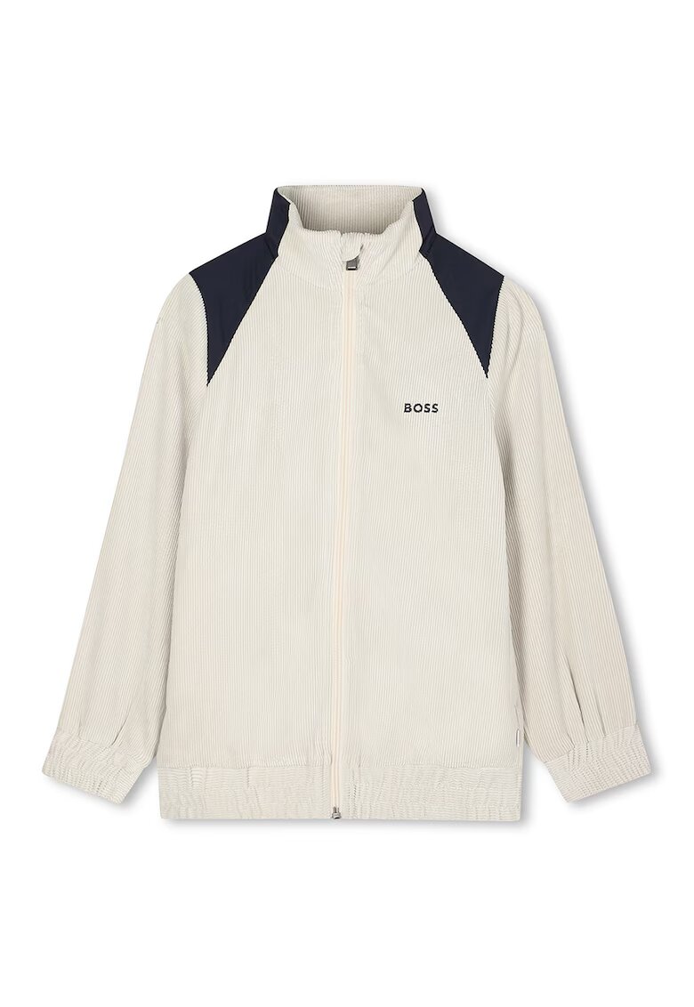 BOSS Kidswear Bluza de trening cu logo si fermoar - Crem
