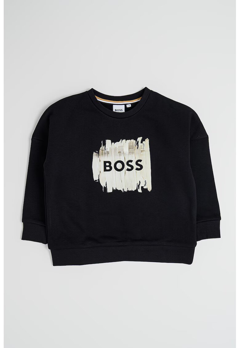 BOSS Kidswear Bluza de trening din amestec de bumbac cu imprimeu logo - Negru/Bej