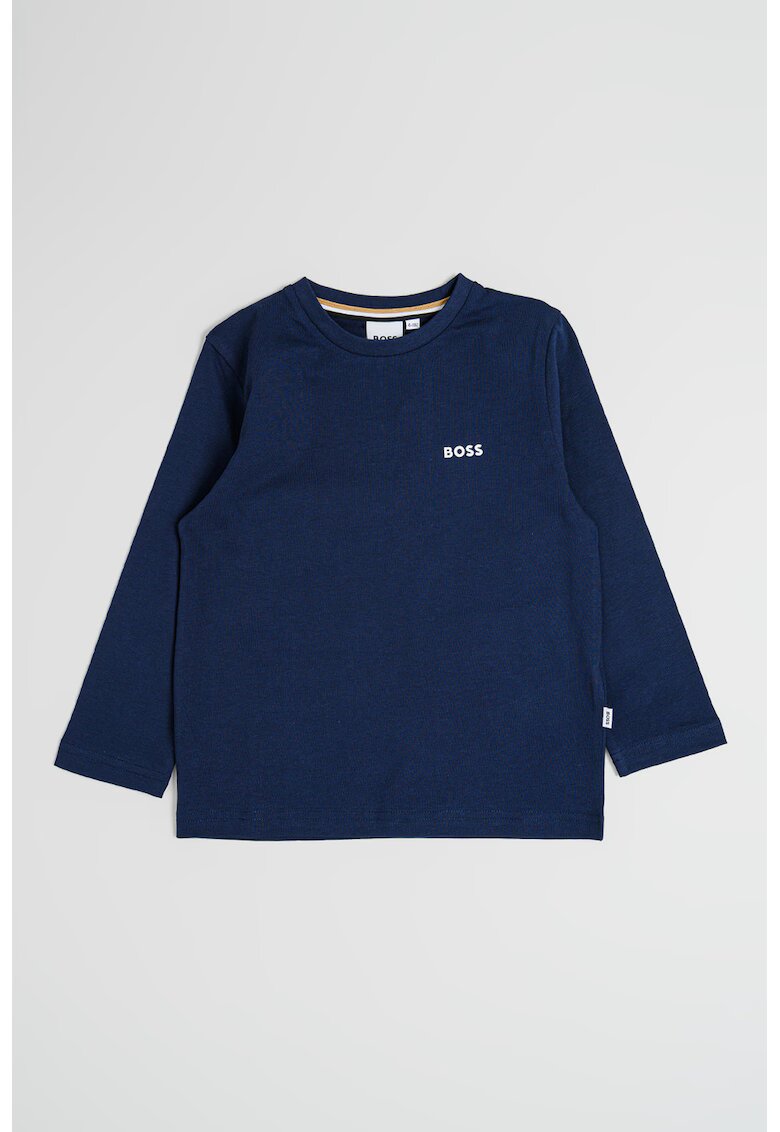 BOSS Kidswear Bluza din bumbac cu decolteu la baza gatului - Bleumarin