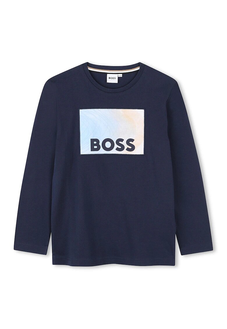 BOSS Kidswear Bluza din bumbac cu imprimeu logo - Albastru prafuit