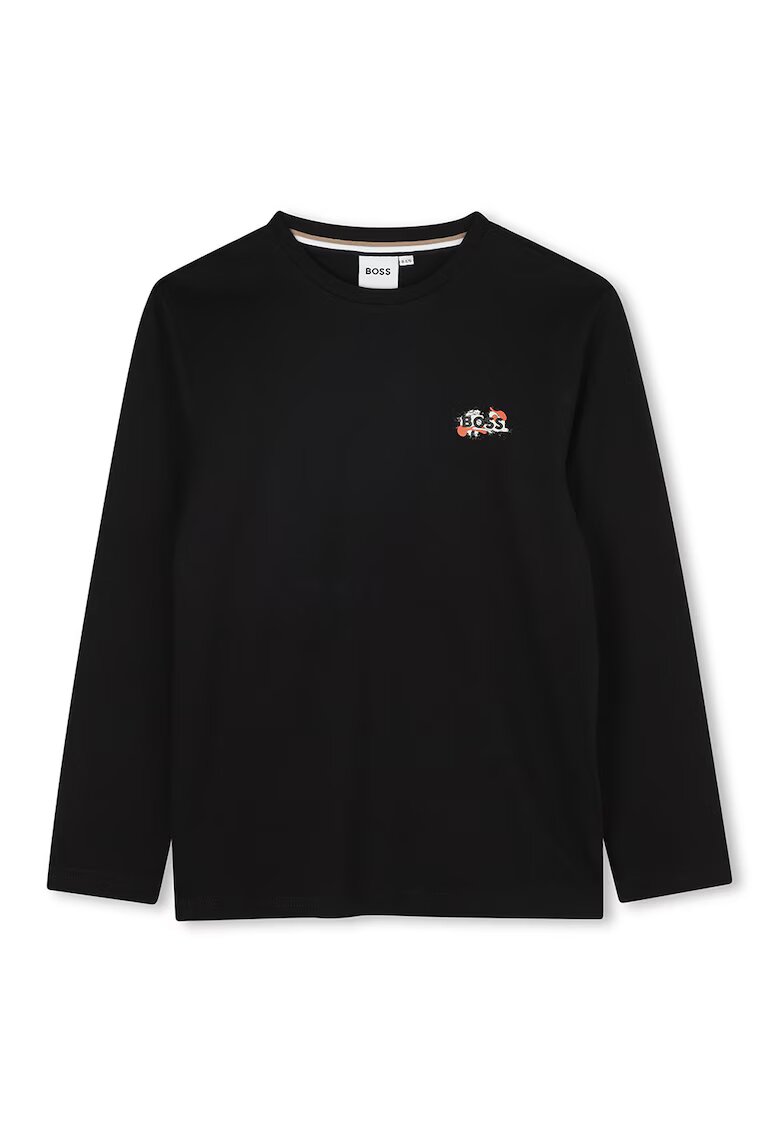 BOSS Kidswear Bluza din bumbac cu imprimeu pe piept - Negru