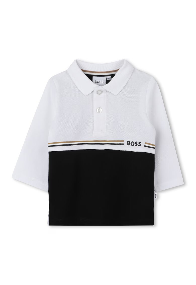 BOSS Kidswear Bluza polo cu logo - Negru/Alb optic