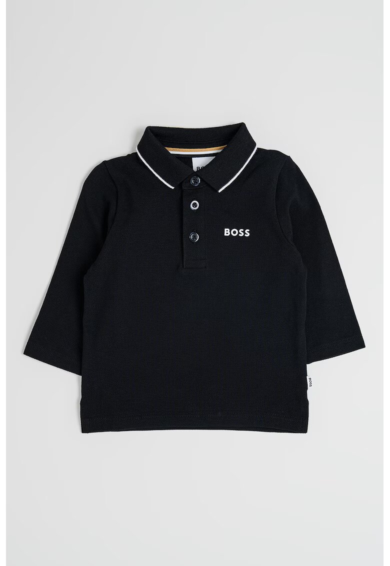 BOSS Kidswear Bluza polo de bumbac cu logo - Negru