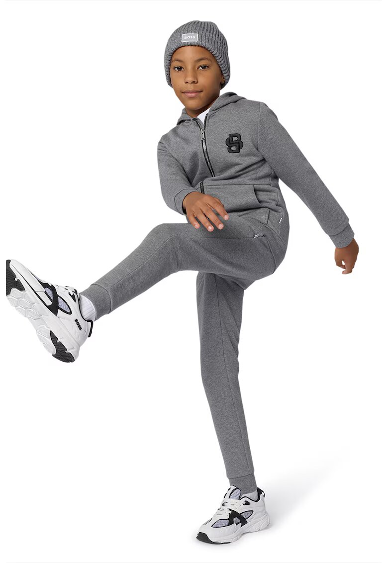 BOSS Kidswear Caciula tricotata cu logo - Gri melange