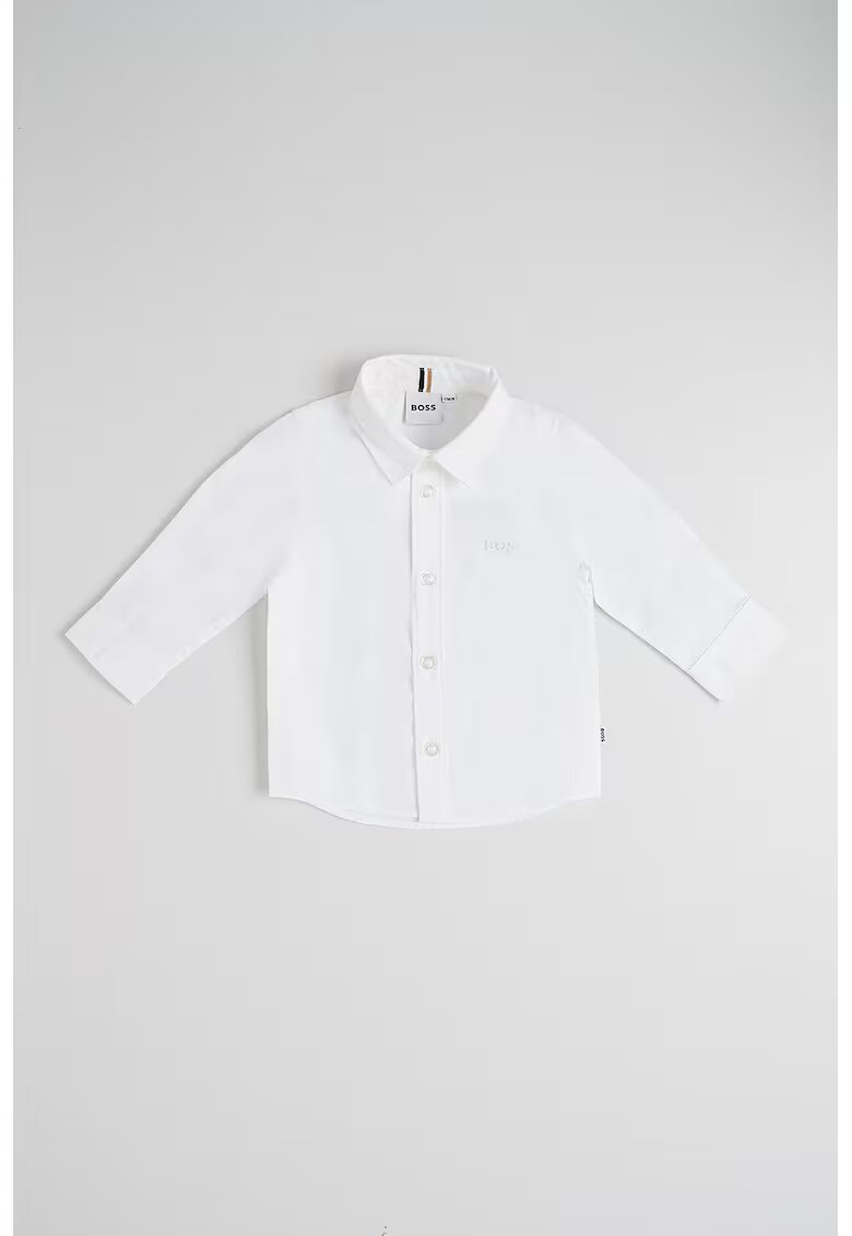 BOSS Kidswear Camasa uni cu broderie logo discreta - Alb