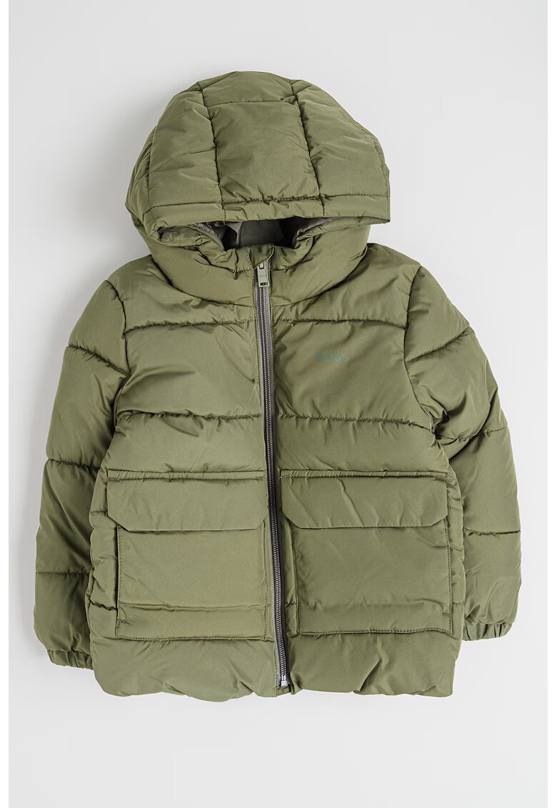 BOSS Kidswear Geaca matlasata cu gluga - Verde masliniu