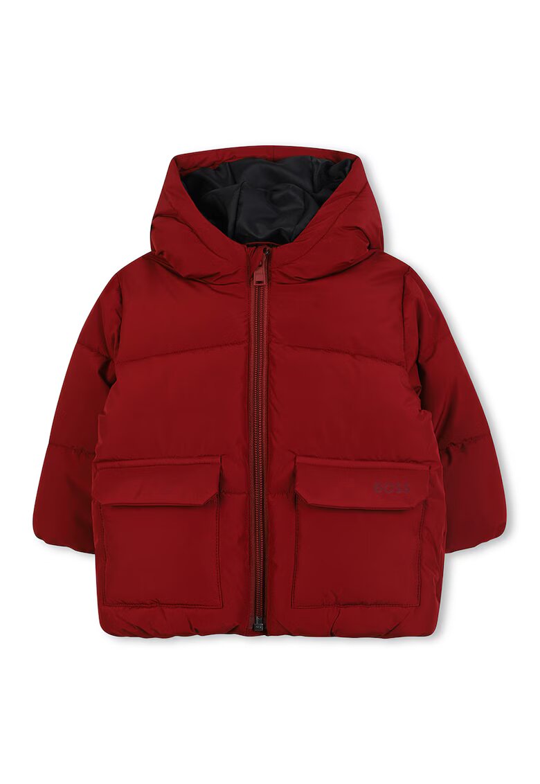 BOSS Kidswear Geaca matlasata cu gluga - Visiniu