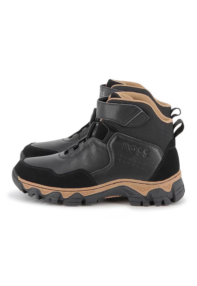 BOSS Kidswear Ghete cu garnituri din piele intoarsa - Negru/Bej