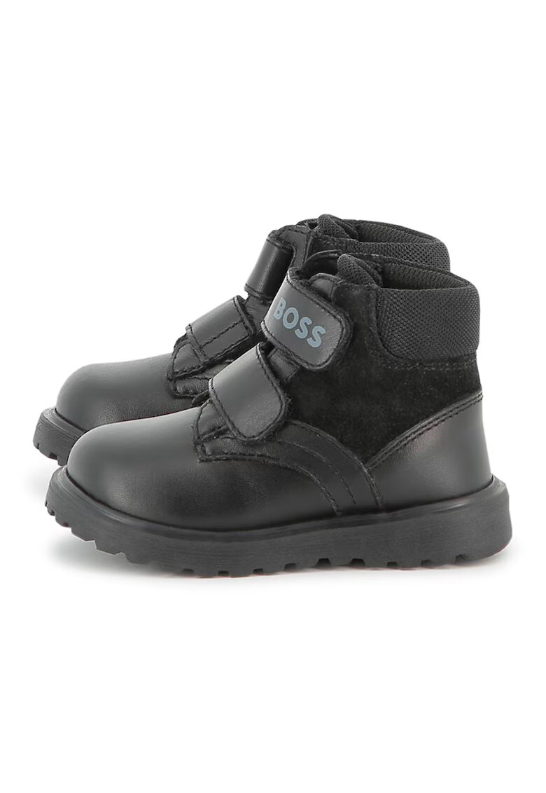 BOSS Kidswear Ghete din piele cu inchidere cu velcro - Negru