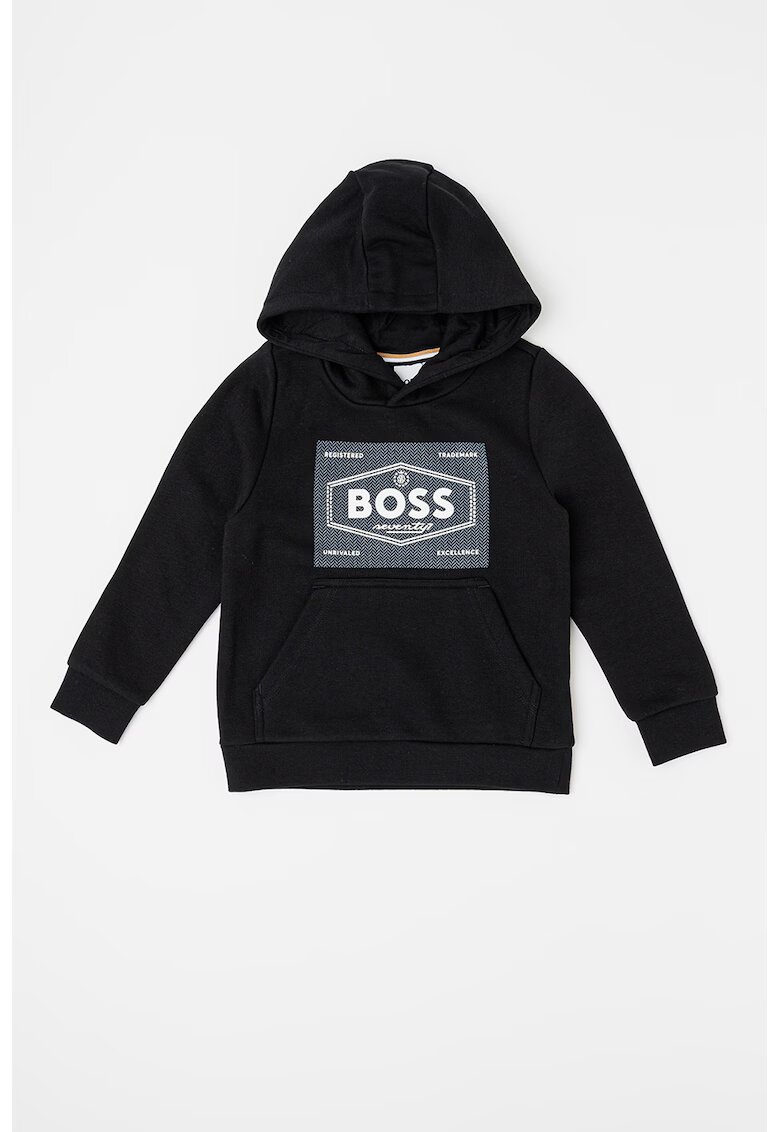BOSS Kidswear Hanorac cu buzunar kangaroo si logo - Negru/Gri
