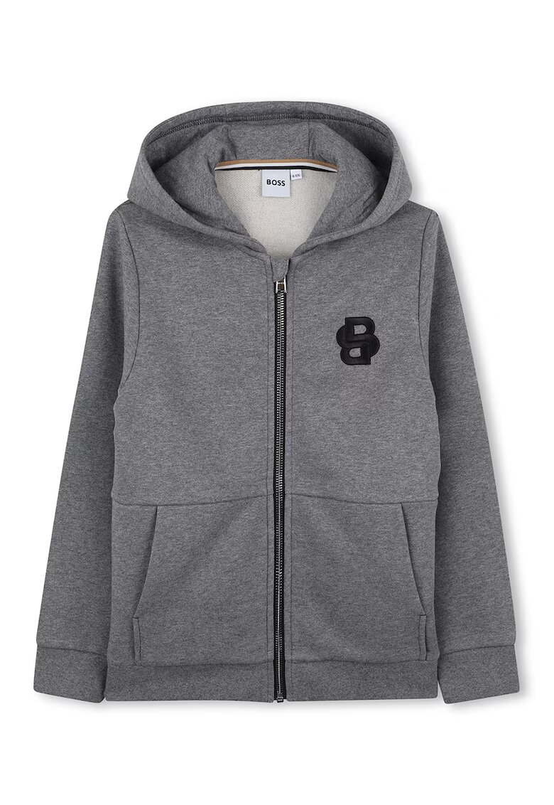 BOSS Kidswear Hanorac cu maneci lungi si fermoar - Gri melange