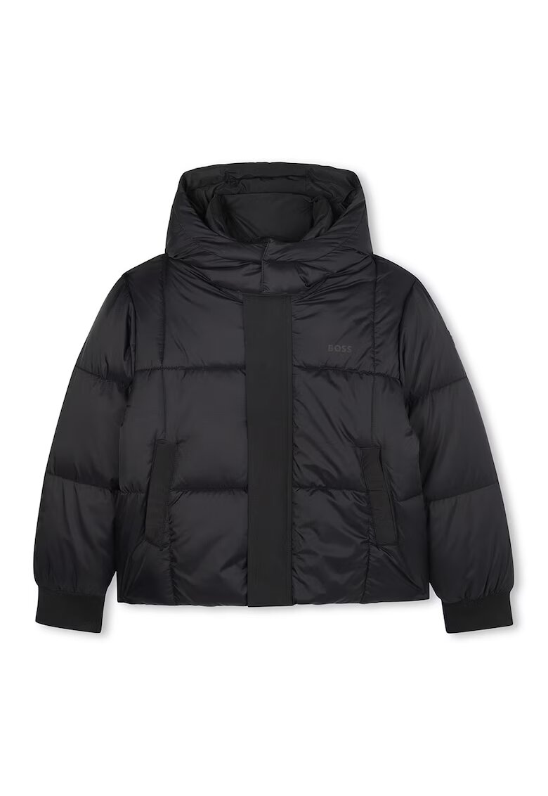 BOSS Kidswear Jacheta matlasata cu gluga - Negru
