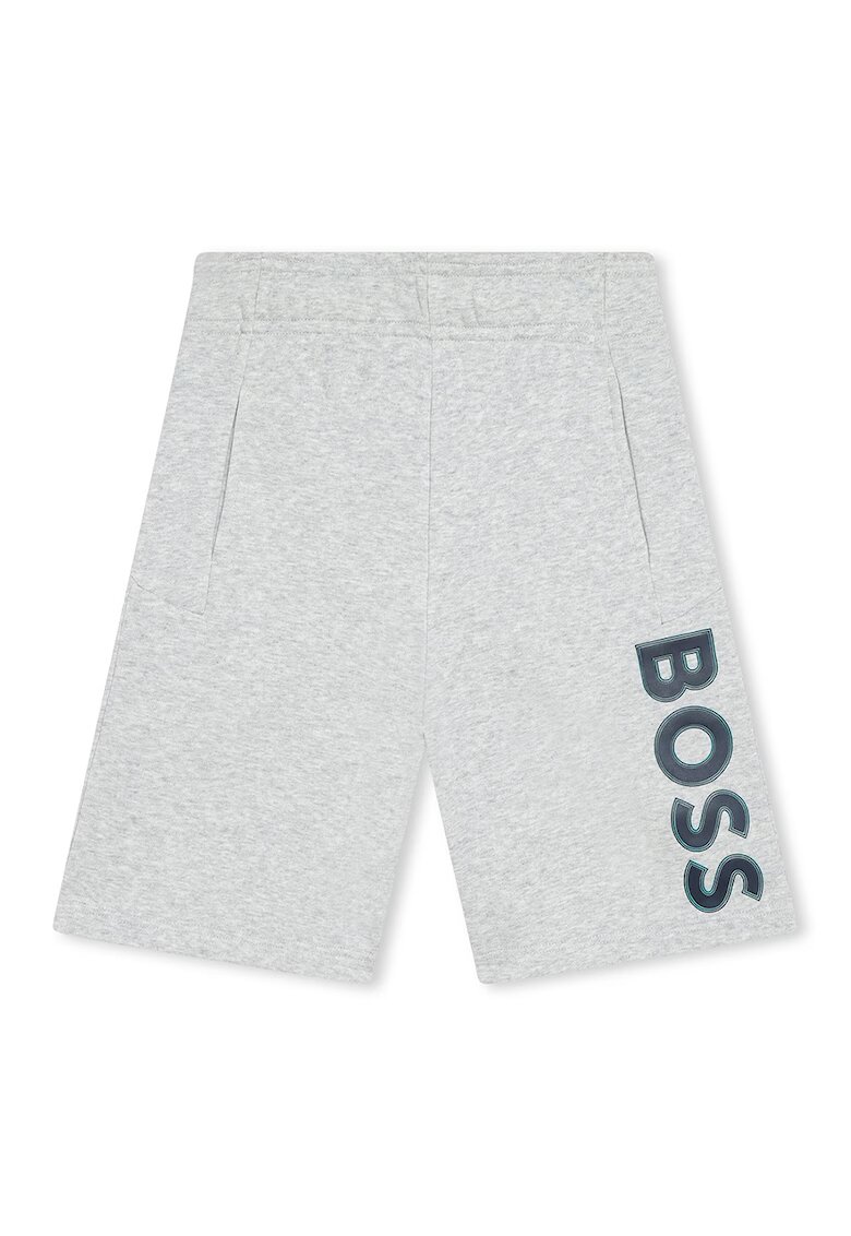 BOSS Kidswear Pantaloni scurti cu imprimeu logo si buzunare laterale - Gri deschis melange