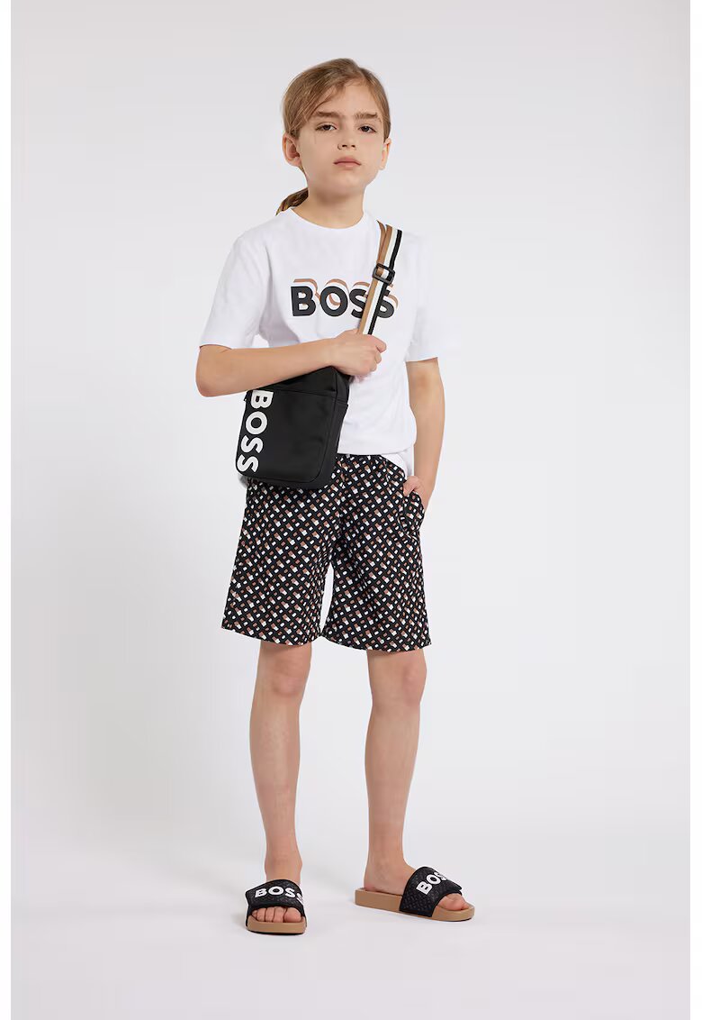 BOSS Kidswear Pantaloni scurti de baie cu model - Alb/Negru/Maro nisip