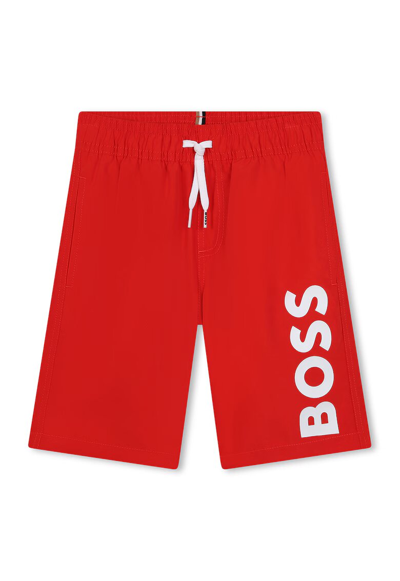 BOSS Kidswear Pantaloni scurti de baie cu snur de ajustare in talie - Rosu/Alb