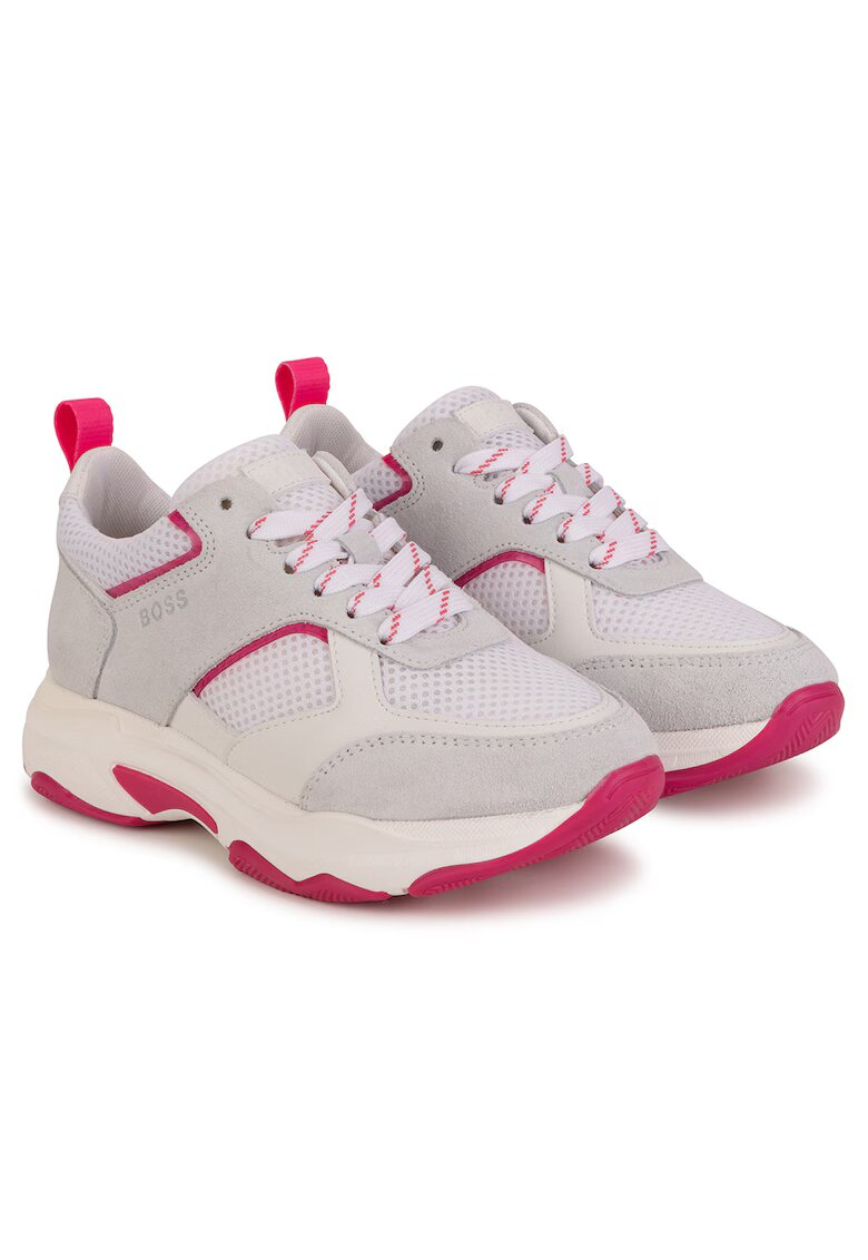 BOSS Kidswear Pantofi sport cu insertii de piele intoarsa - Gri deschis/Crem