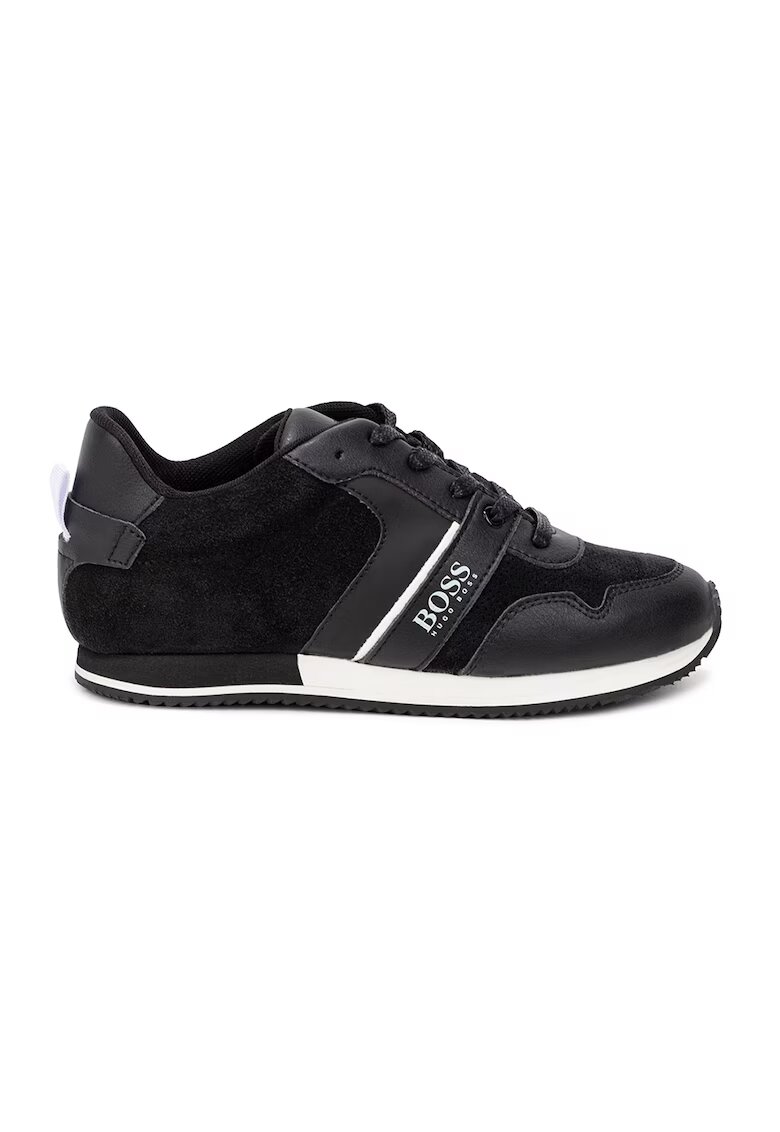 BOSS Kidswear Pantofi sport cu insertii de piele si piele intoarsa - Alb/Negru