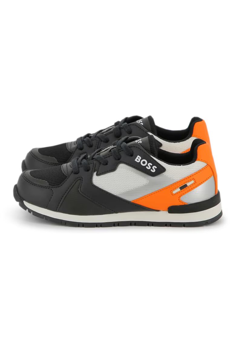 BOSS Kidswear Pantofi sport cu insertii din piele ecologica - Negru/Portocaliu