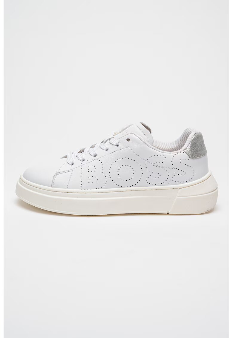 BOSS Kidswear Pantofi sport de piele cu logo - Alb/Argintiu