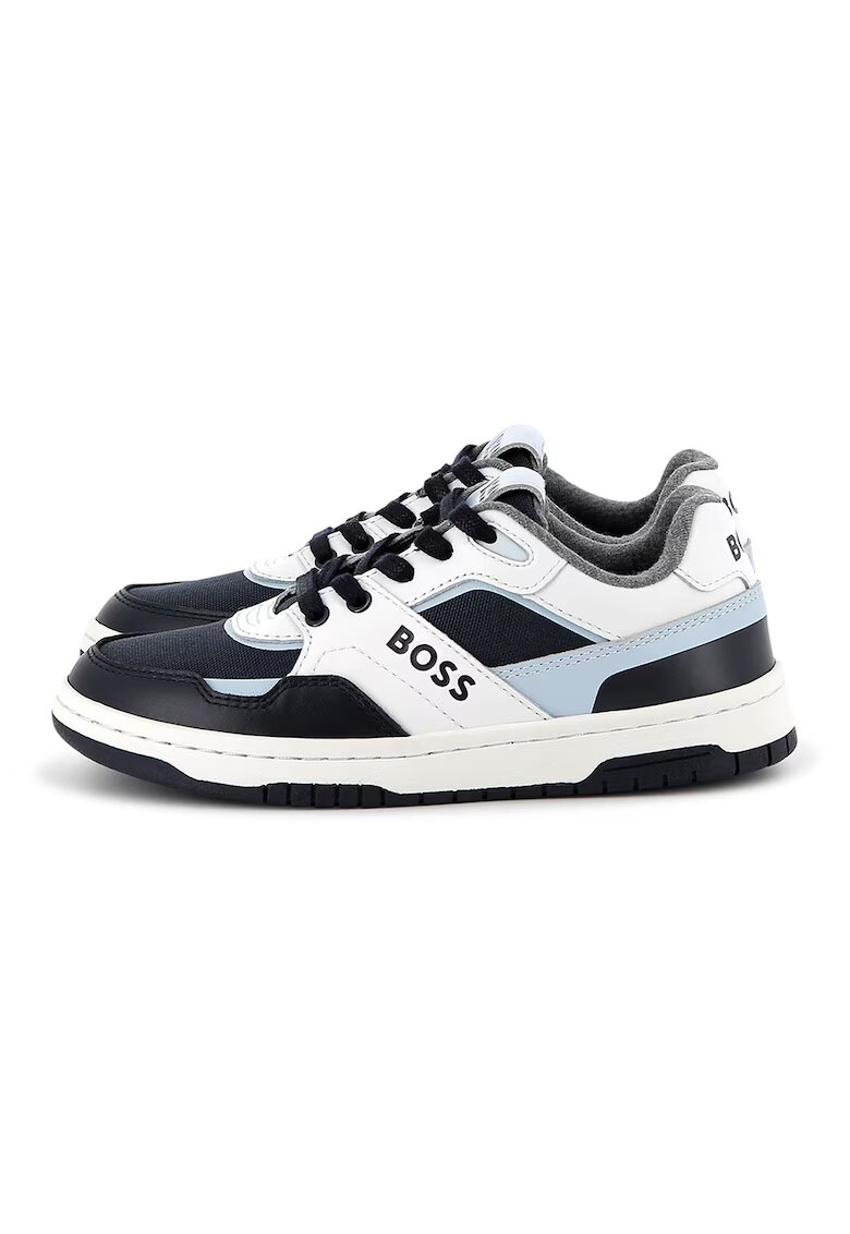 BOSS Kidswear Pantofi sport din piele ecologica cu garnituri din piele - Alb/Albastru glaciar/Bleumarin
