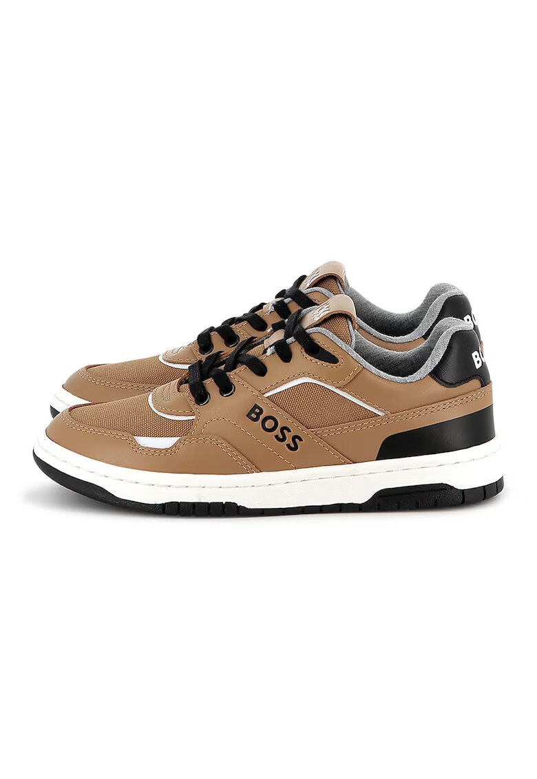 BOSS Kidswear Pantofi sport din piele ecologica cu garnituri din piele - Bej