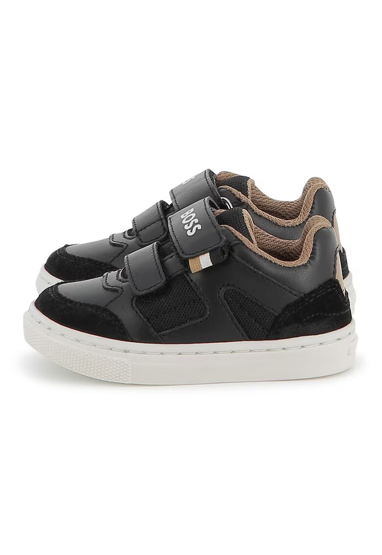 BOSS Kidswear Pantofi sport din piele ecologica cu velcro - Negru
