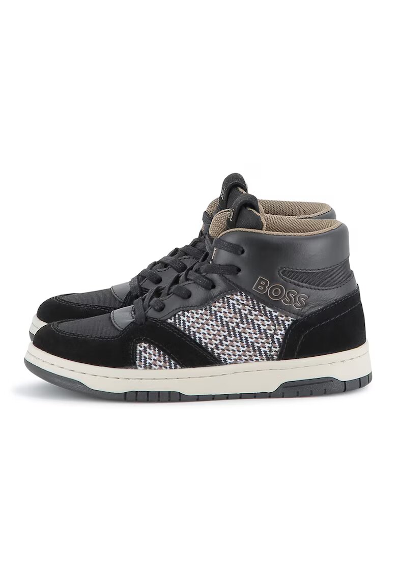 BOSS Kidswear Pantofi sport mid-high cu garnituri din piele - Negru/Gri inchis