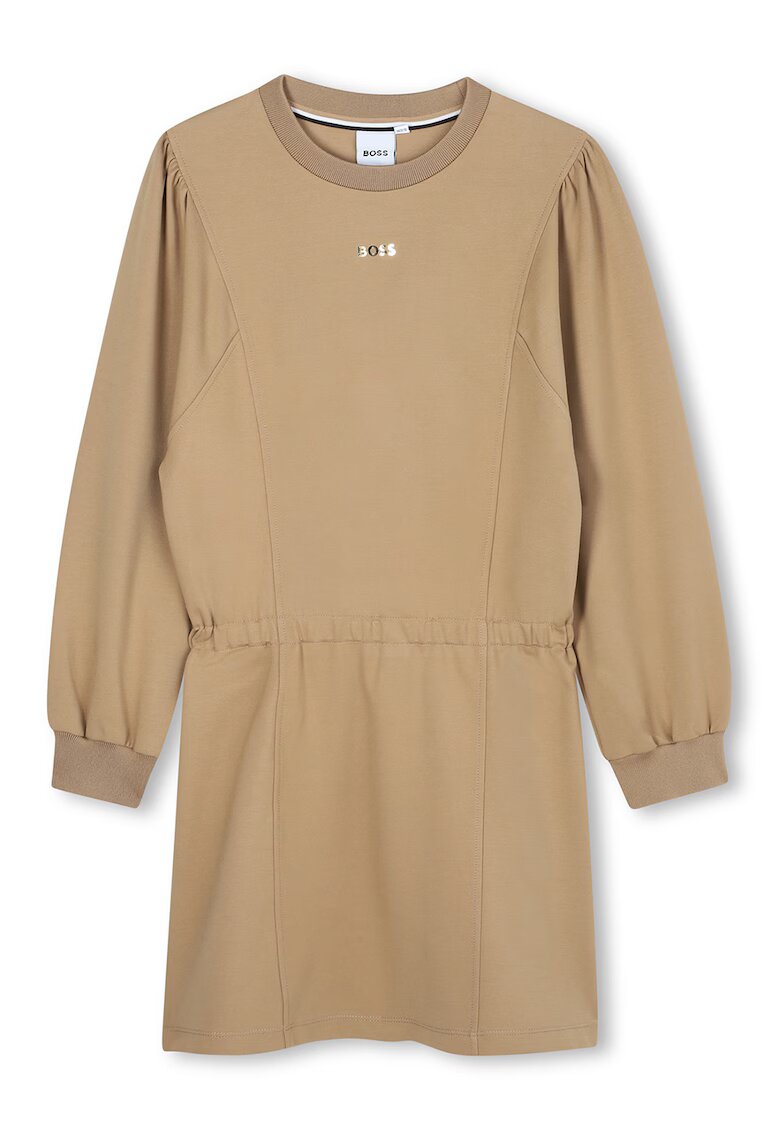BOSS Kidswear Rochie cu maneci lungi si decolteu la baza gatului - Bej