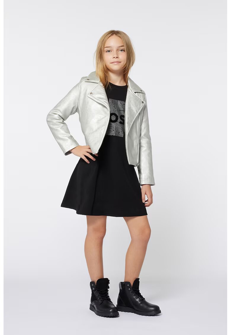 BOSS Kidswear Rochie evazata cu imprimeu logo - Negru