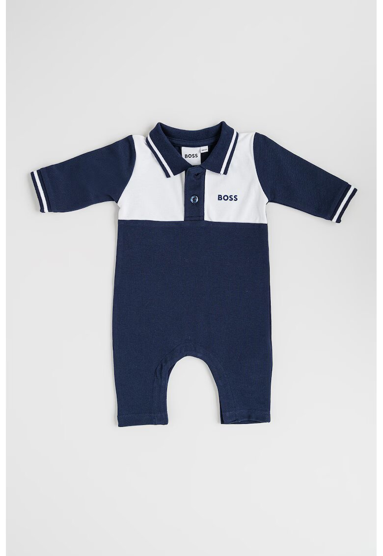 BOSS Kidswear Salopeta lunga din amestec de bumbac cu capse - Alb/Bleumarin