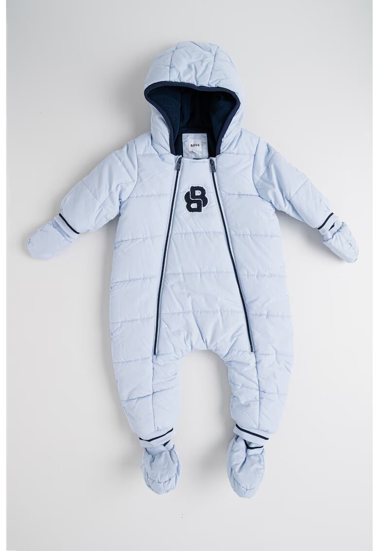 BOSS Kidswear Salopeta matlasata cu fermoar - Albastru glaciar