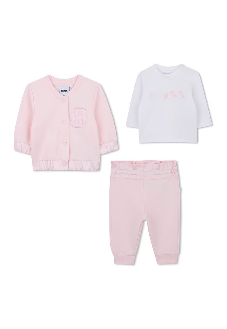 BOSS Kidswear Set de jacheta cu nasturi - pantaloni si bluza de trening - 3 Piese - Roz deschis/Alb murdar
