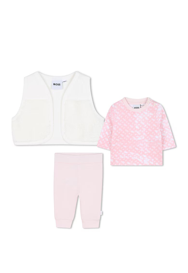 BOSS Kidswear Set de pantaloni - vesta si bluza de trening - 3 Piese - Roz deschis/Alb murdar