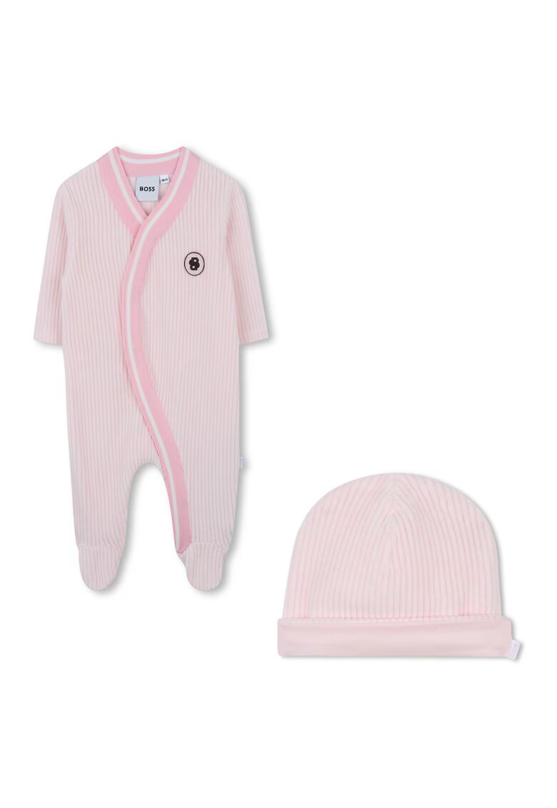 BOSS Kidswear Set de salopeta si caciula - 2 piese - Roz deschis