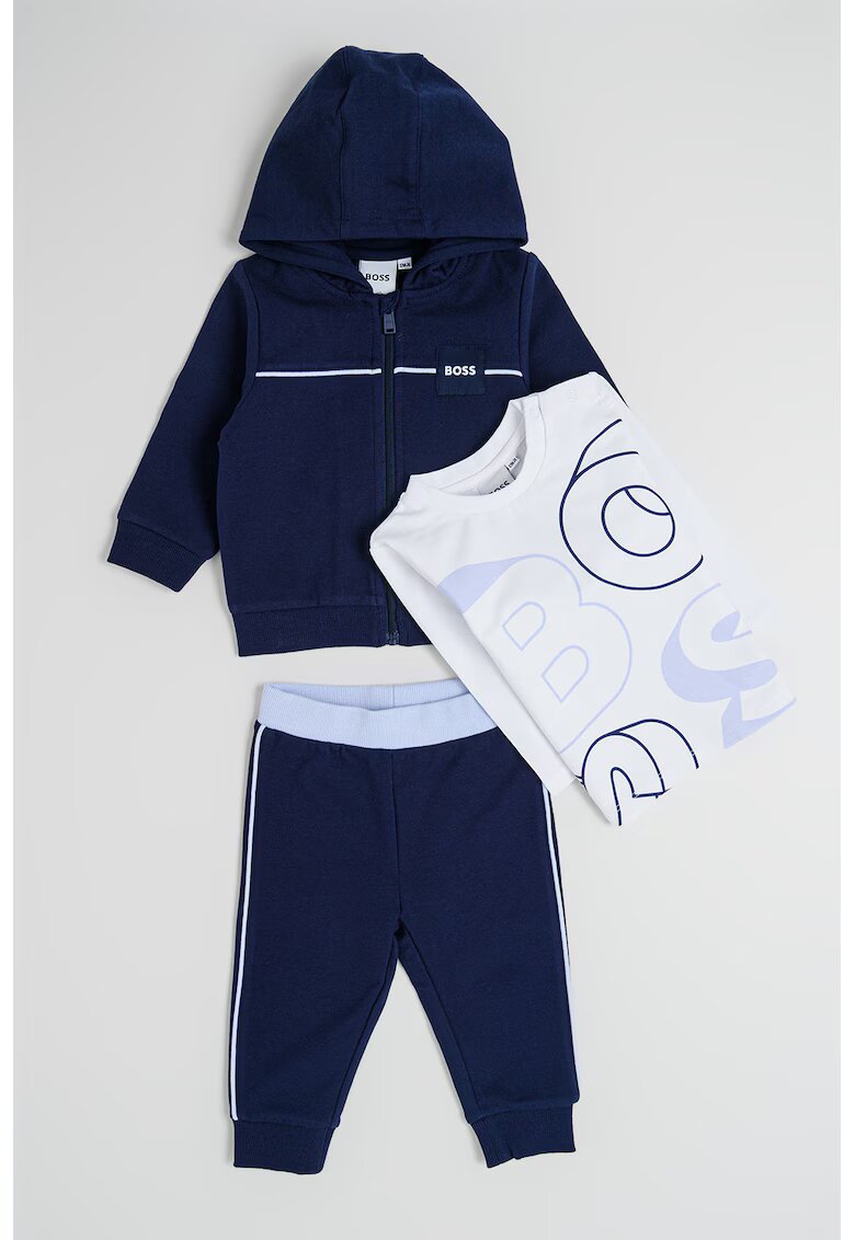 BOSS Kidswear Set de trening cu model si bluza - 3 Piese - Alb/Albastru ultramarin