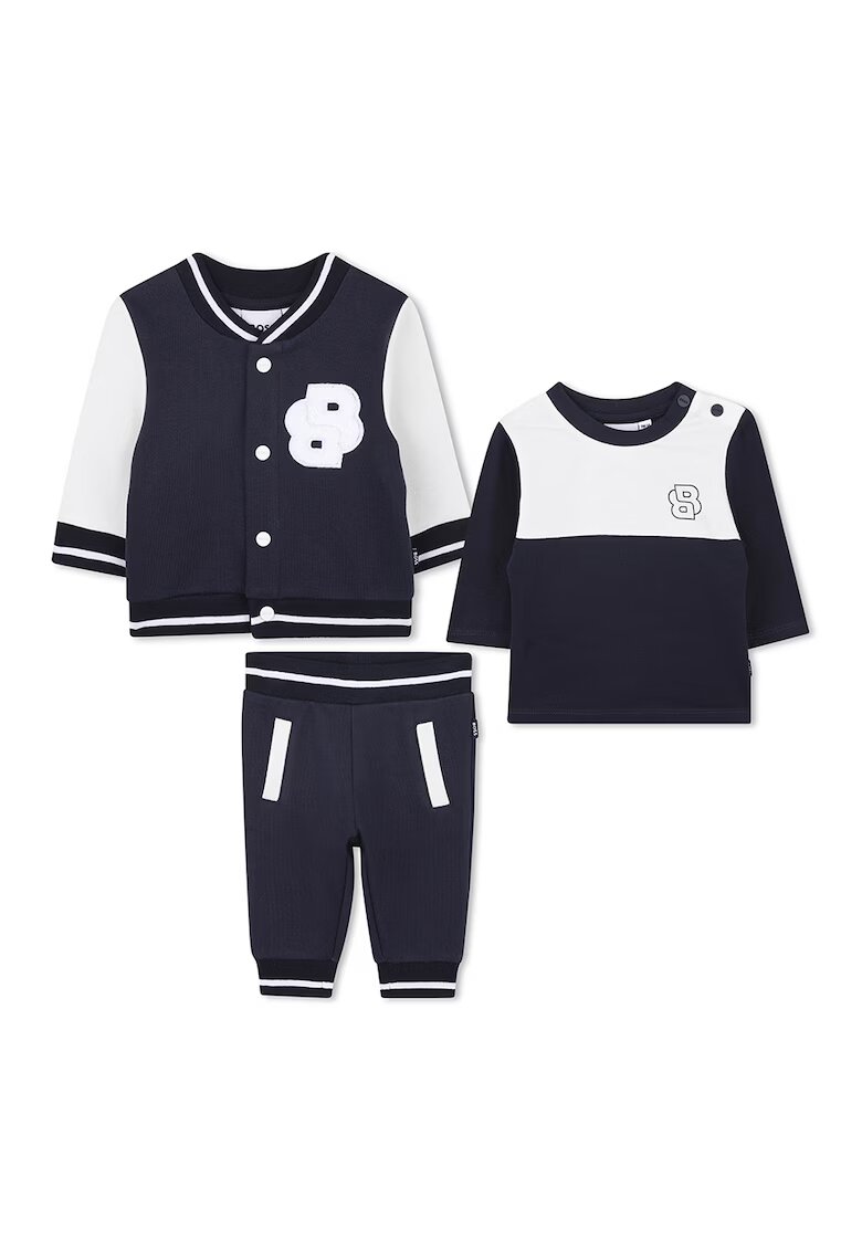 BOSS Kidswear Set de trening si bluza cu detalii contrastante - 3 piese - Alb/Bleumarin