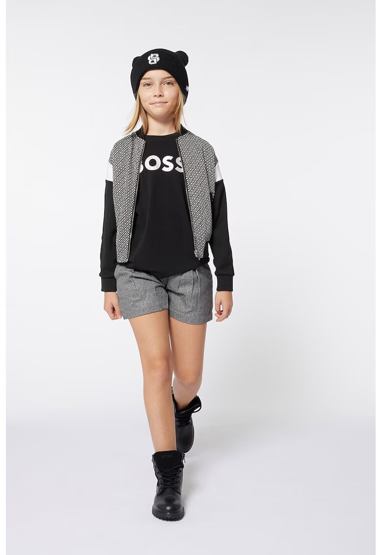 BOSS Kidswear Tricou cu decolteu la baza gatului si imprimeu logo - Negru