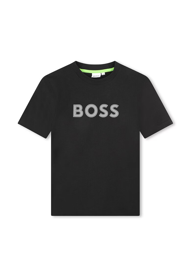 BOSS Kidswear Tricou cu imprimeu logo si decolteu la baza gatului - Negru/Gri deschis
