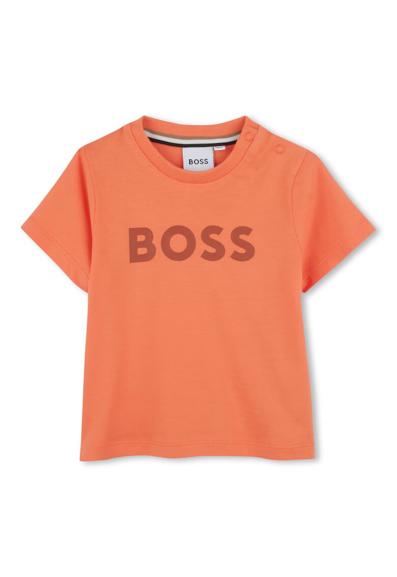 BOSS Kidswear Tricou din bumbac cu decolteu la baza gatului - Portocaliu