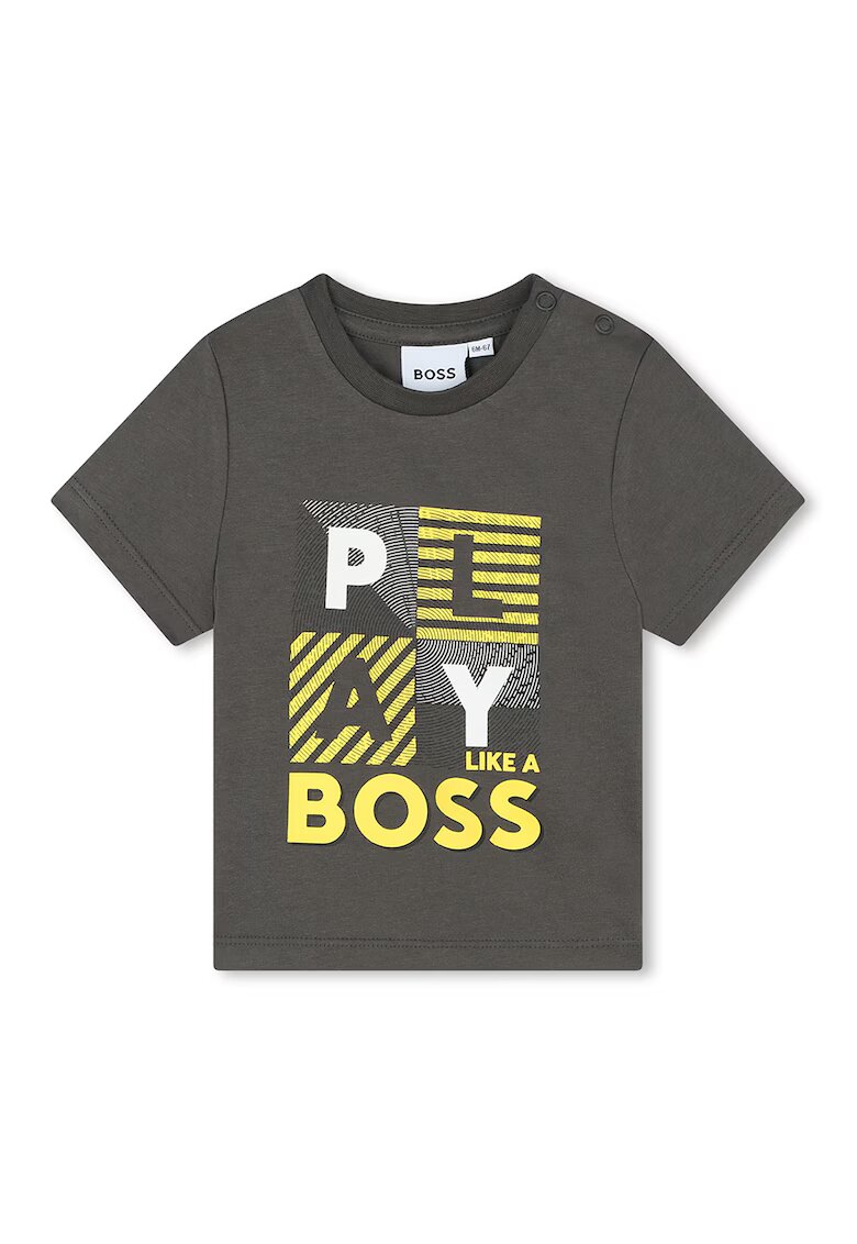 BOSS Kidswear Tricou din bumbac cu imprimeu - Alb/Gri inchis