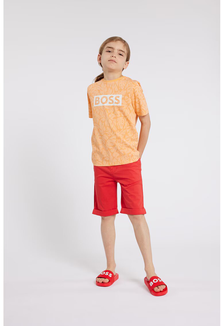 BOSS Kidswear Tricou din bumbac cu imprimeu - Alb/Portocaliu