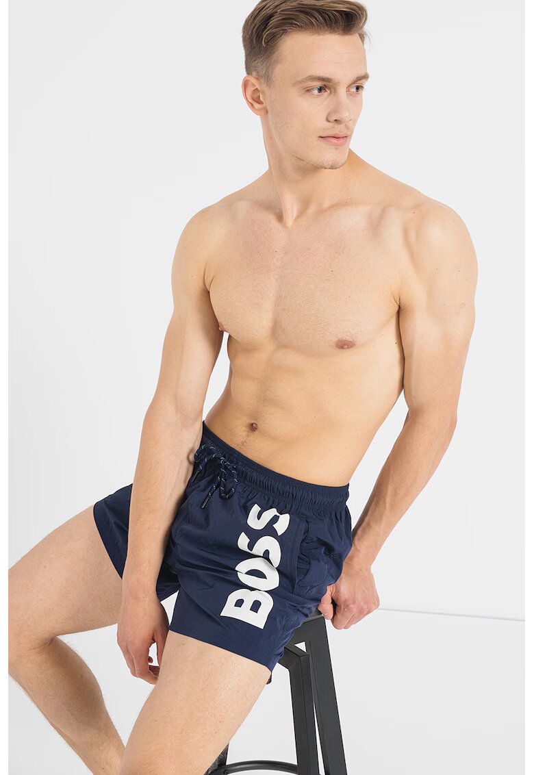 Boss Pantaloni scurti de baie cu imprimeu logo Octopus - Alb/Bleumarin