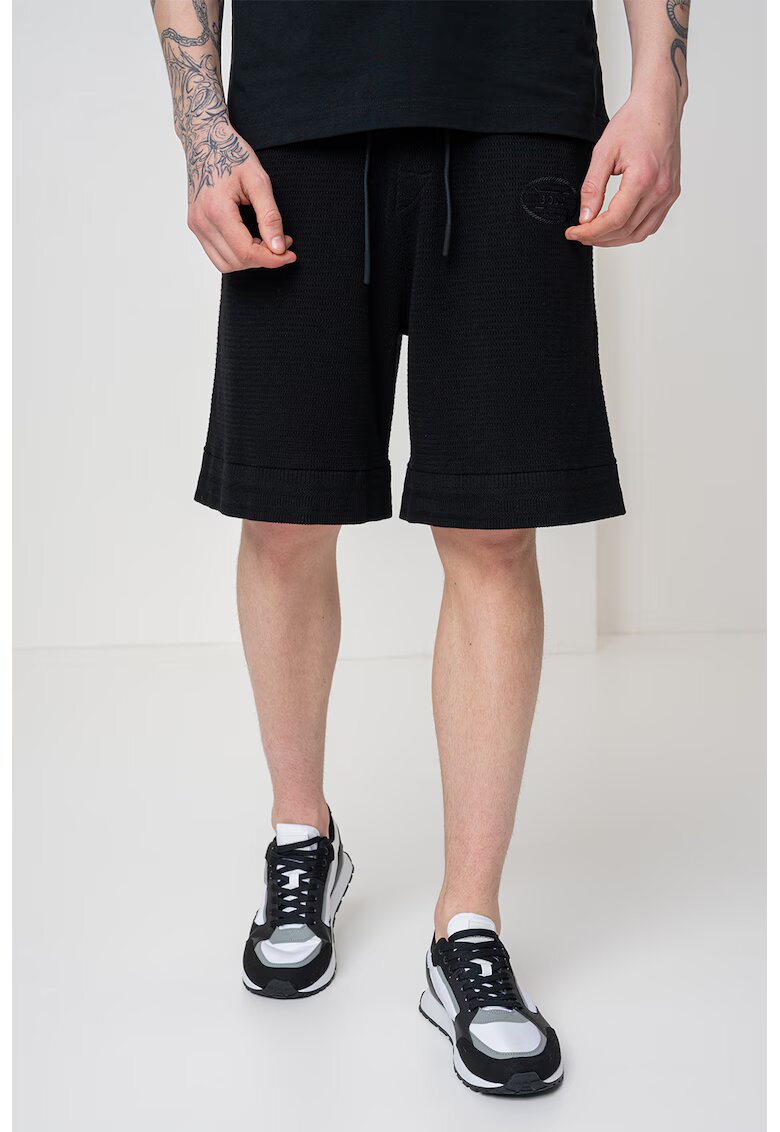 Boss Pantaloni scurti din bumbac cu snur de ajustare Mesh Heritage - Negru