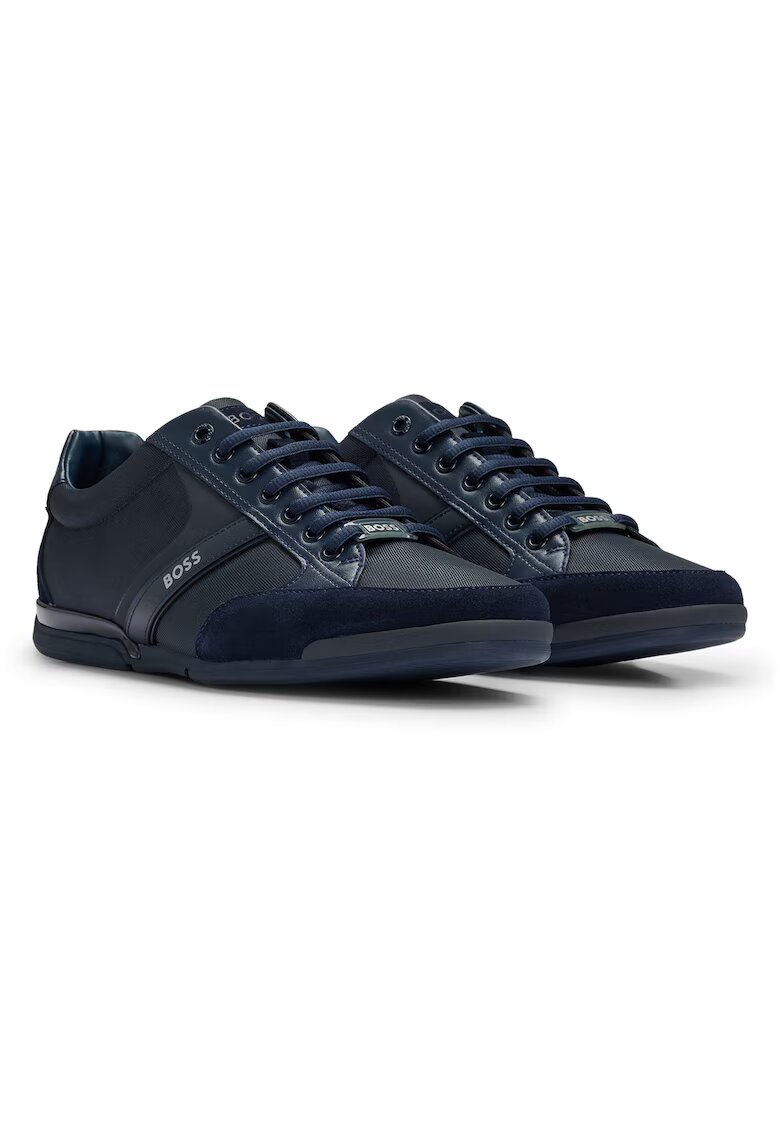 Boss Pantofi sport low-cut cu garnituri din piele intoarsa - Albastru ultramarin
